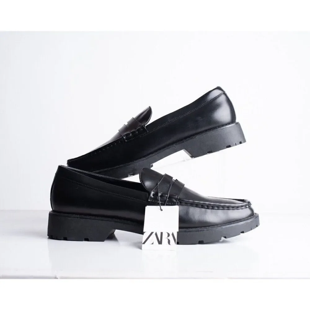 Zara Mens Ortholite Faux Leather Penny Loafers Black US 12 EU 45 2612/320 NWT